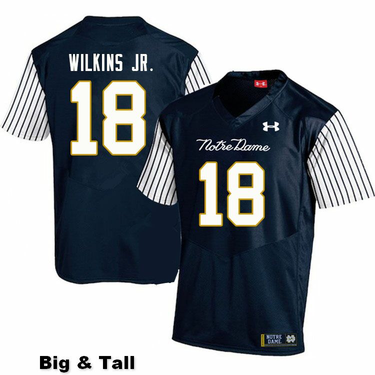 Men's NCAA Notre Dame Fighting Irish #18 Joe Wilkins Jr. Stitched College Under Armour Authentic Navy Big & Tall Alternate Football Jersey DC10D33NC